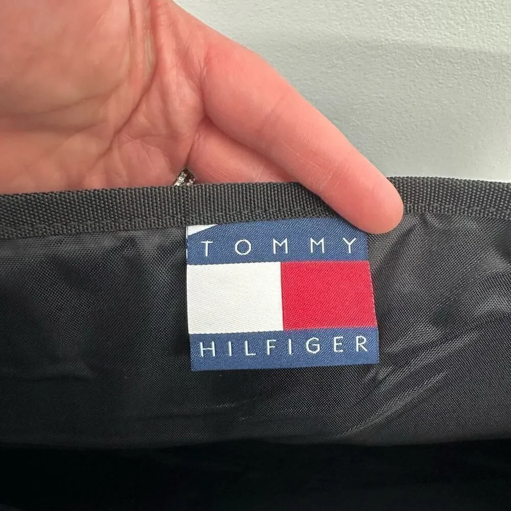 Tommy Hilfiger Unisex Vintage Y2K 90s Black Spell Out Small Flag Messenger Bag